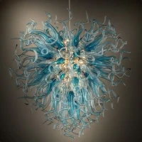 Modern Pendant Light LED Light Source Blue Grey Shade Handmade Blown Chihuly Glass Art Chain Chandeliers Living Room Table Top