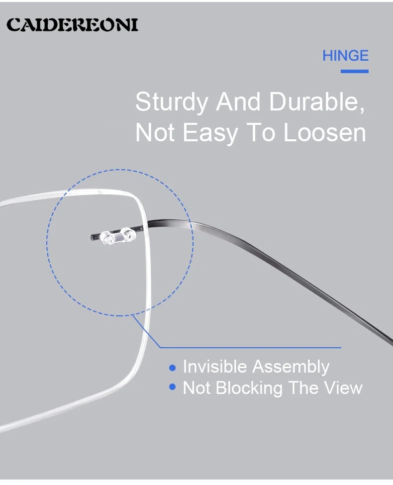 Мужские ультратонкие очки без оправы из чистого титана квадратные деловые