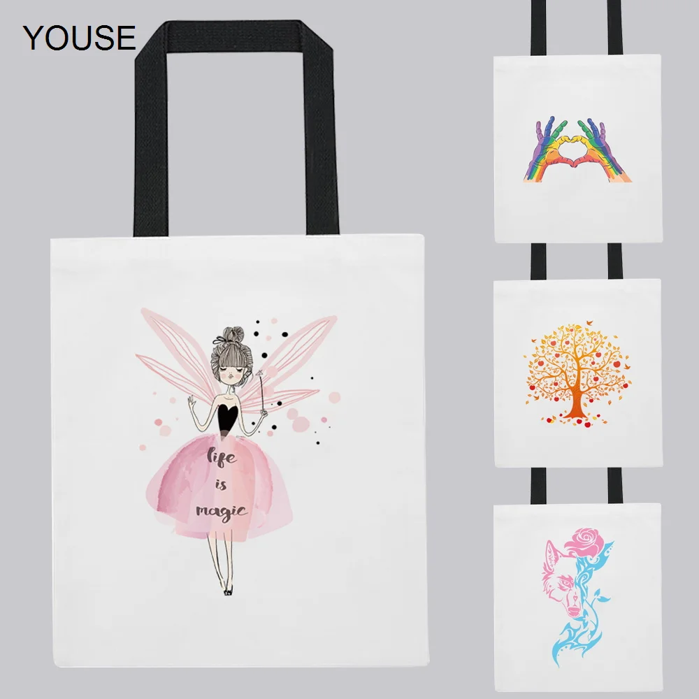 

Модная женская сумка для покупок, Холщовая Сумка с белым цветным рисунком, многоразовая уличная трендовая Сумочка на плечо для студентов