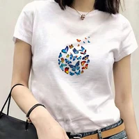 o neck women tops butterfly graphic simple t shirt white basic t shirt exquisite fashion tee lady casual female summer clothing