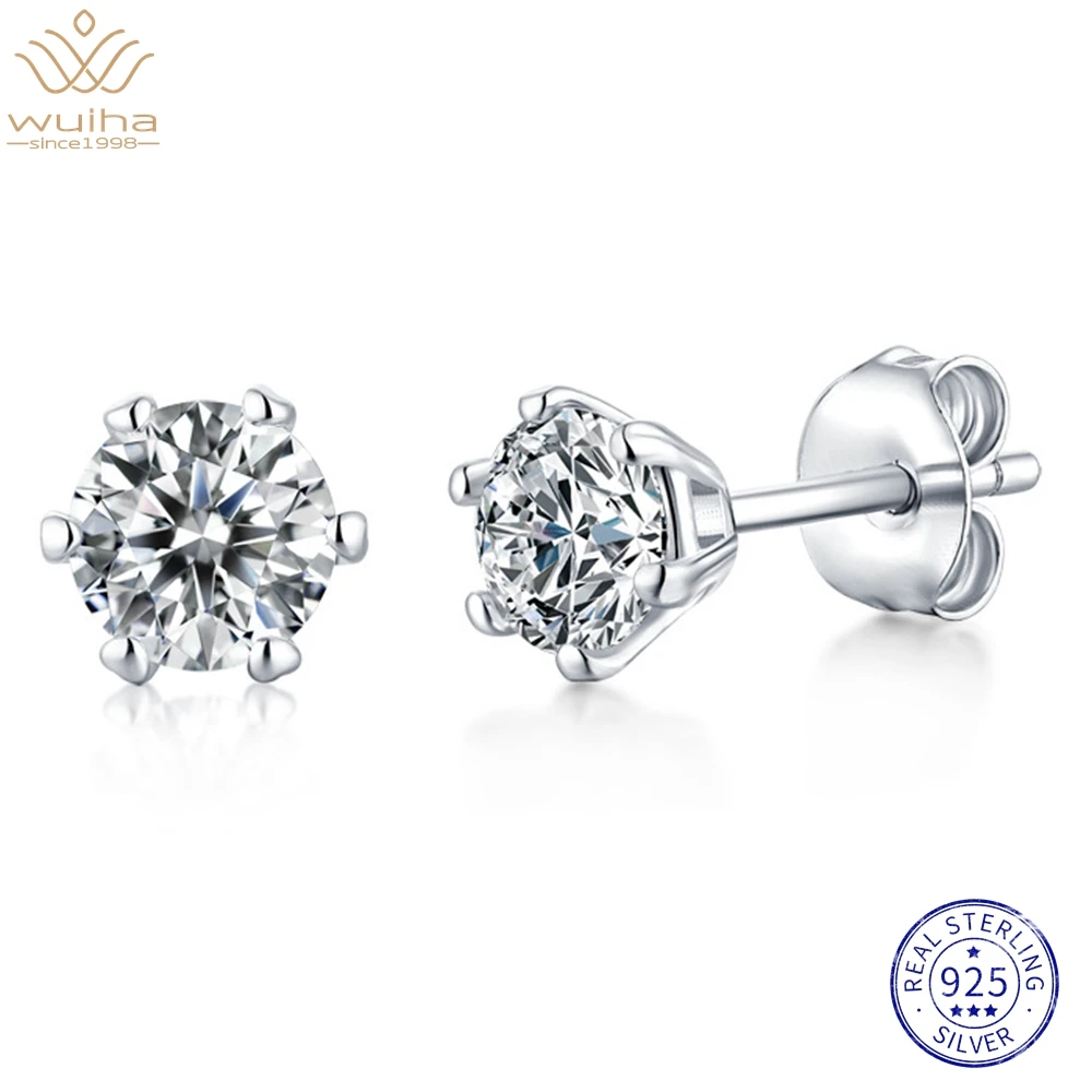 

WUIHA Real 925 Sterling Silver 3EX Round 2CT VVS1 Passed Test Diamond Moissanite Ear Studs Earrings for Women Gift Drop Shipping