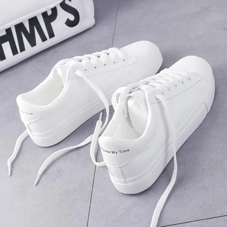 New Casual Ladies Leather Shoes Flat Ladies Vulcanized Shoes Comfortable All-match Women's Sneakers White Shoes Zapatillas Mujer