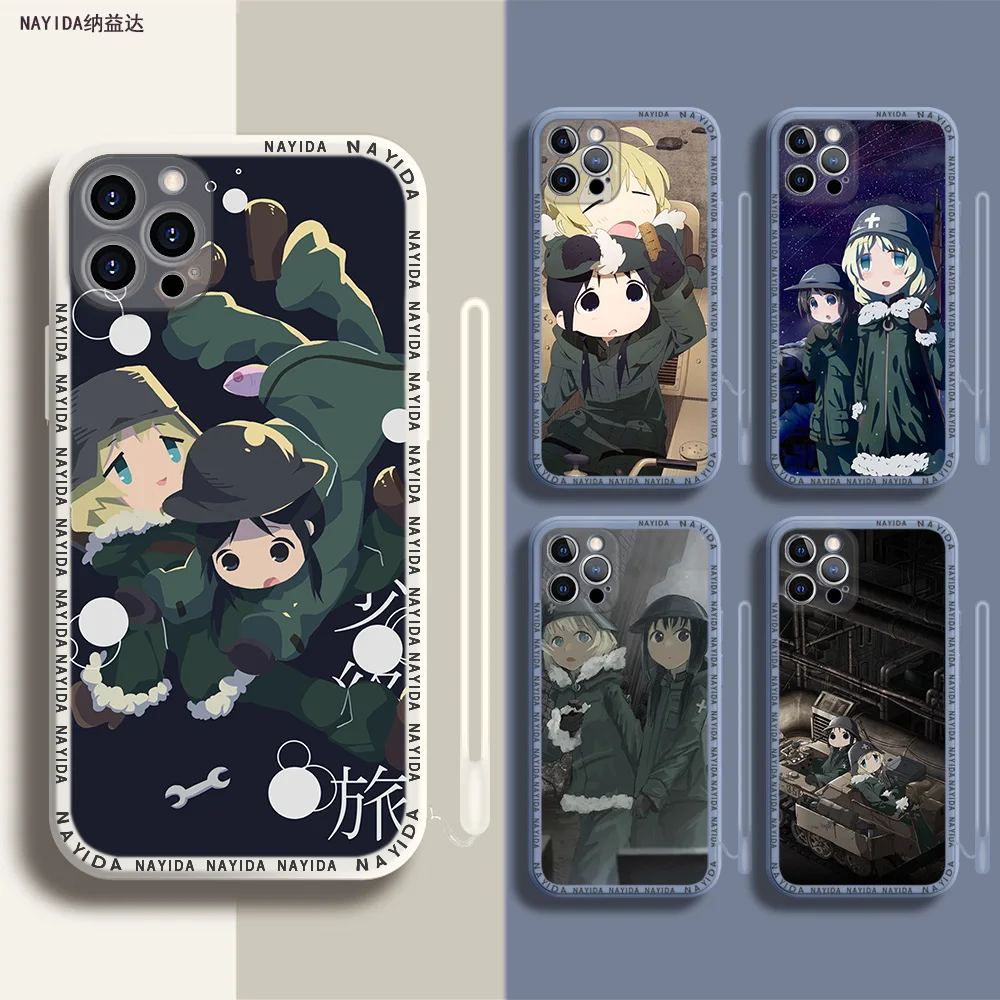

Soft Silicone Phone Case For iPhone 14 13 11 12 Mini Pro Max XS XR X Blue Lanyard Cover Shoujo Shuumatsu Ryokou