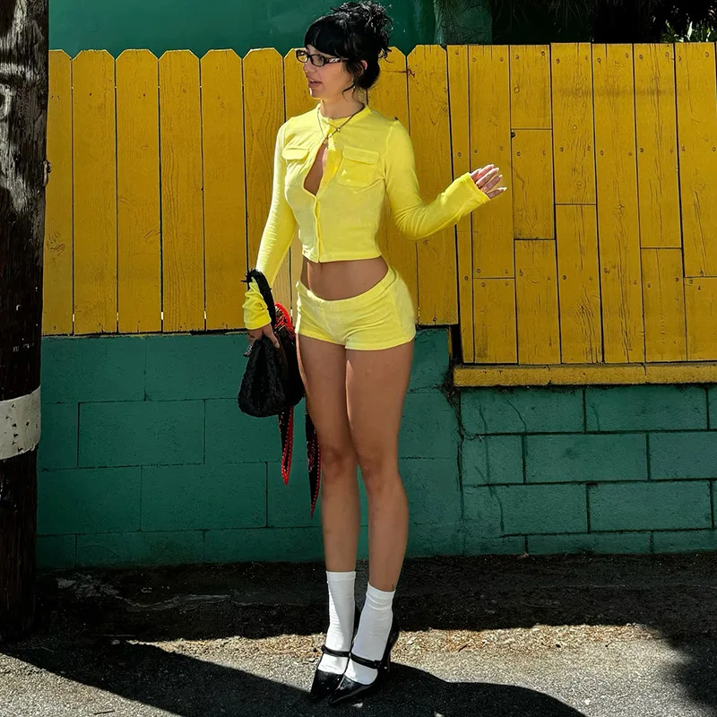 Кардиган с длинным рукавом короткий топ открытым животом шорты пикантный