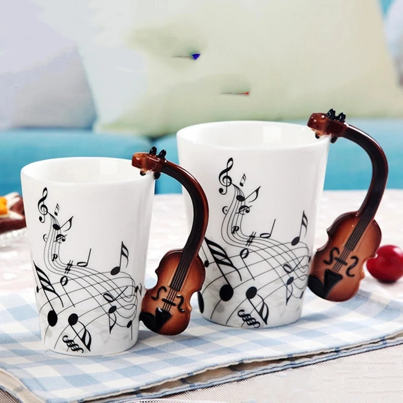 

Music Style Violin Guitar Ceramic Mug Creative Note Cup Milk Tea Stave with Handle Coffee Mug Novelty Gifts for Music Festival 2