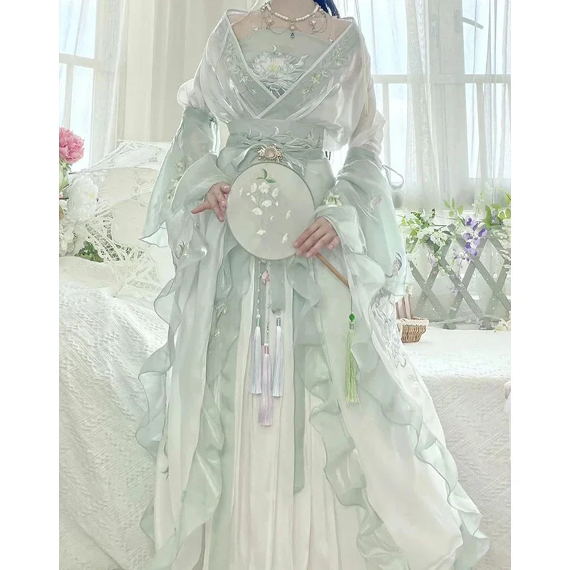 Женское платье Hanfu в старинном стиле женское зеленое летнее