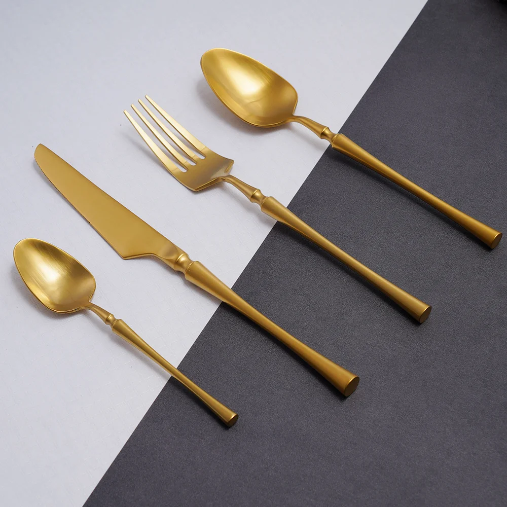 Golden Full Home Tableware Set Gold Cutlery Sets Stainless Steel Fork Knife Spoon Kitchen Set Travel Dinnerware High-End Cutlery