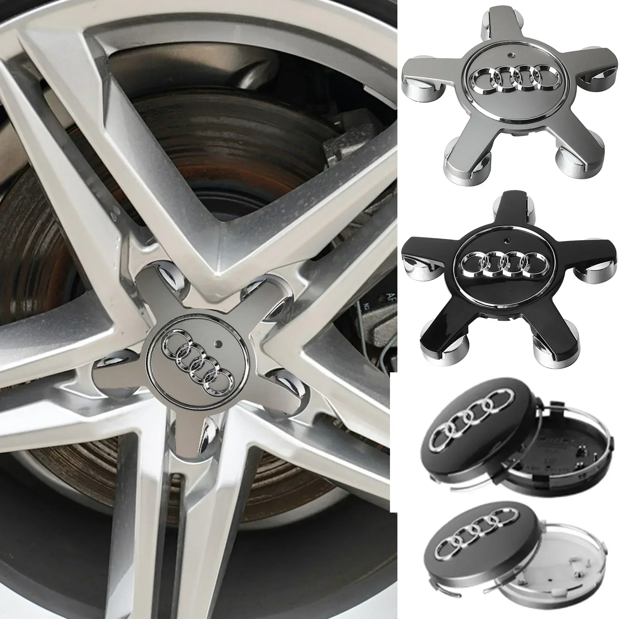 Фото Комплект из 4 оригинальных колпаков ступицы колеса для Audi Sline TT A1 A2 A3 A4 A5 A6 A7 A8 8P B6 B7 B8 C5 C6 C7 Q5 Q7 S2 S3 S4 S5 S6 №1