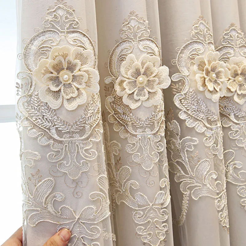 

European Luxurious Embossed Embroidered Tulle Curtain For Living Room Bedroom Elegant Double Layer High Shading Window Drapes