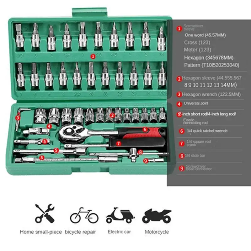 

46 шт., набор инструментов для ремонта автомобиля, 1/4 дюйма