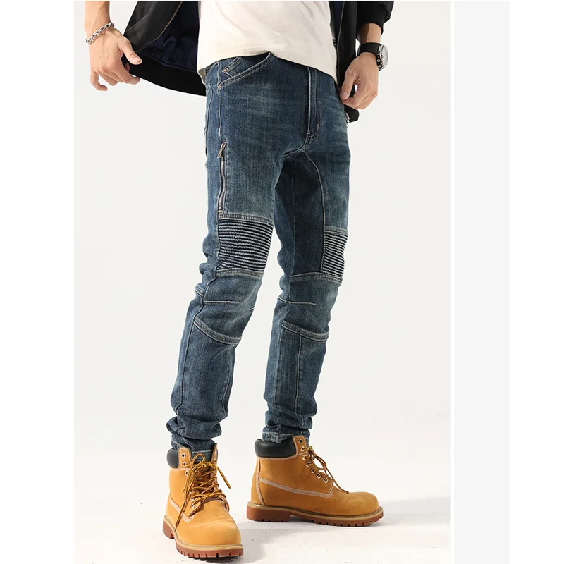 Streetwear Men 2022 Autumn and Winter New Pattern Self-cultivation Elastic Force Blue Pencil Pants Recreational Jeans Female