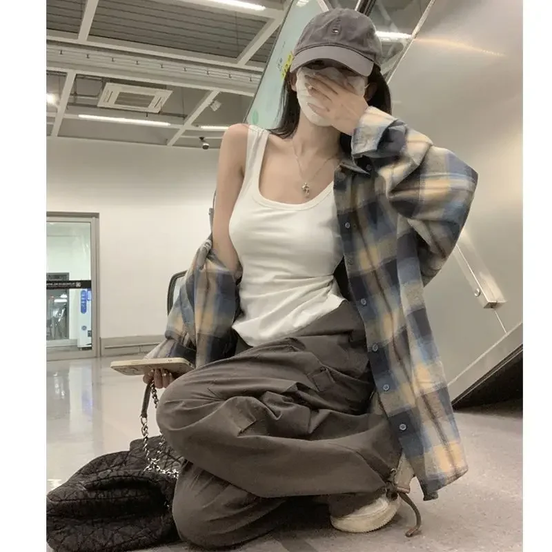 Винтажная клетчатая цветная защищающая от солнца рубашка в американском стиле с