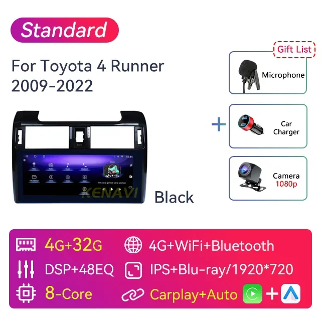 

12,3 "2 Din Android автомобильный стерео радио мультимедийный плеер для Toyota 4 Runner 2009-2019 GPS BT беспроводной Carplay Auto Blu-ray экран