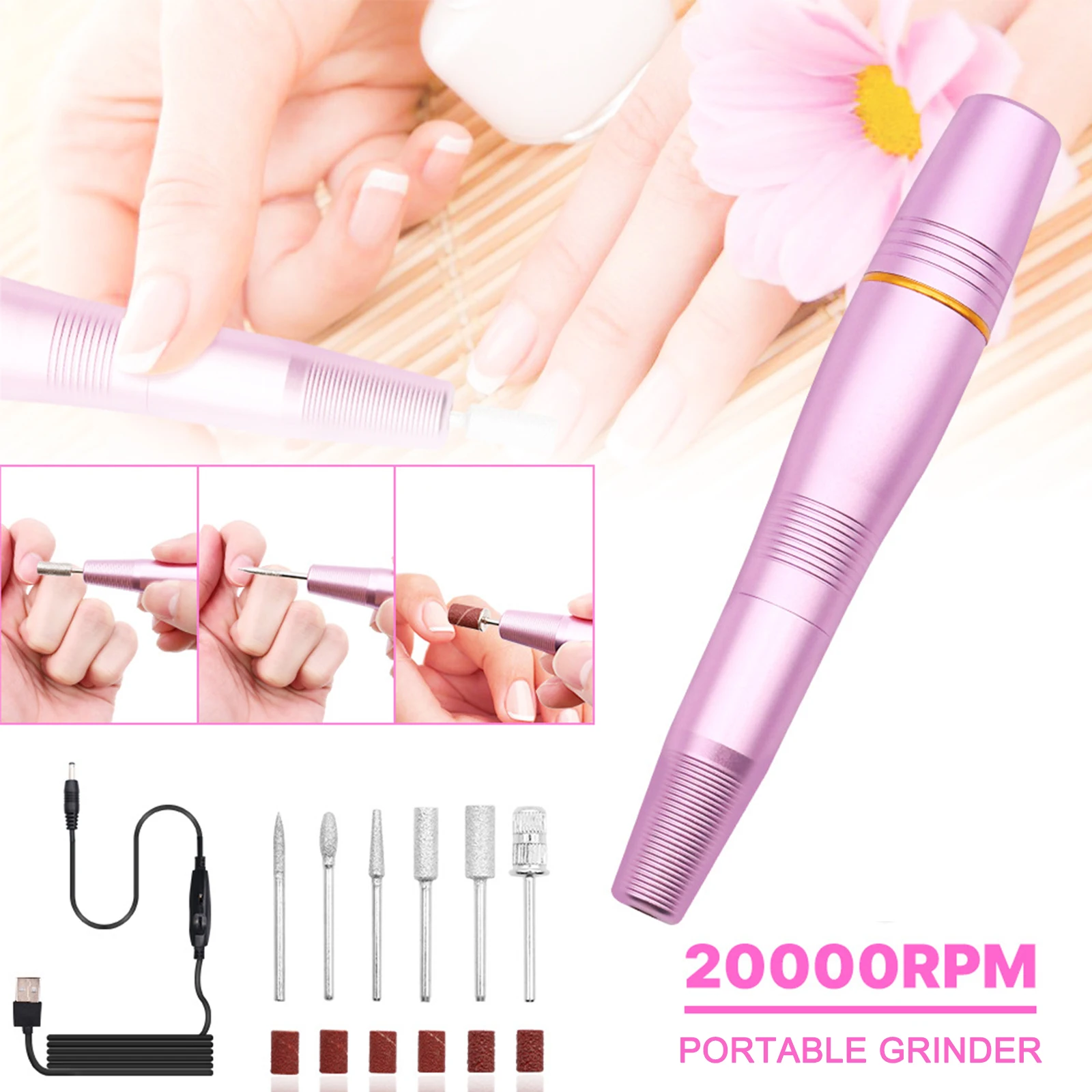 

Electric Nail Drill Machine 20000 RPM Nail File Manicure Pedicure Polish Sander DIY Nail Art Pen File Beauty Sanding Bands Set
