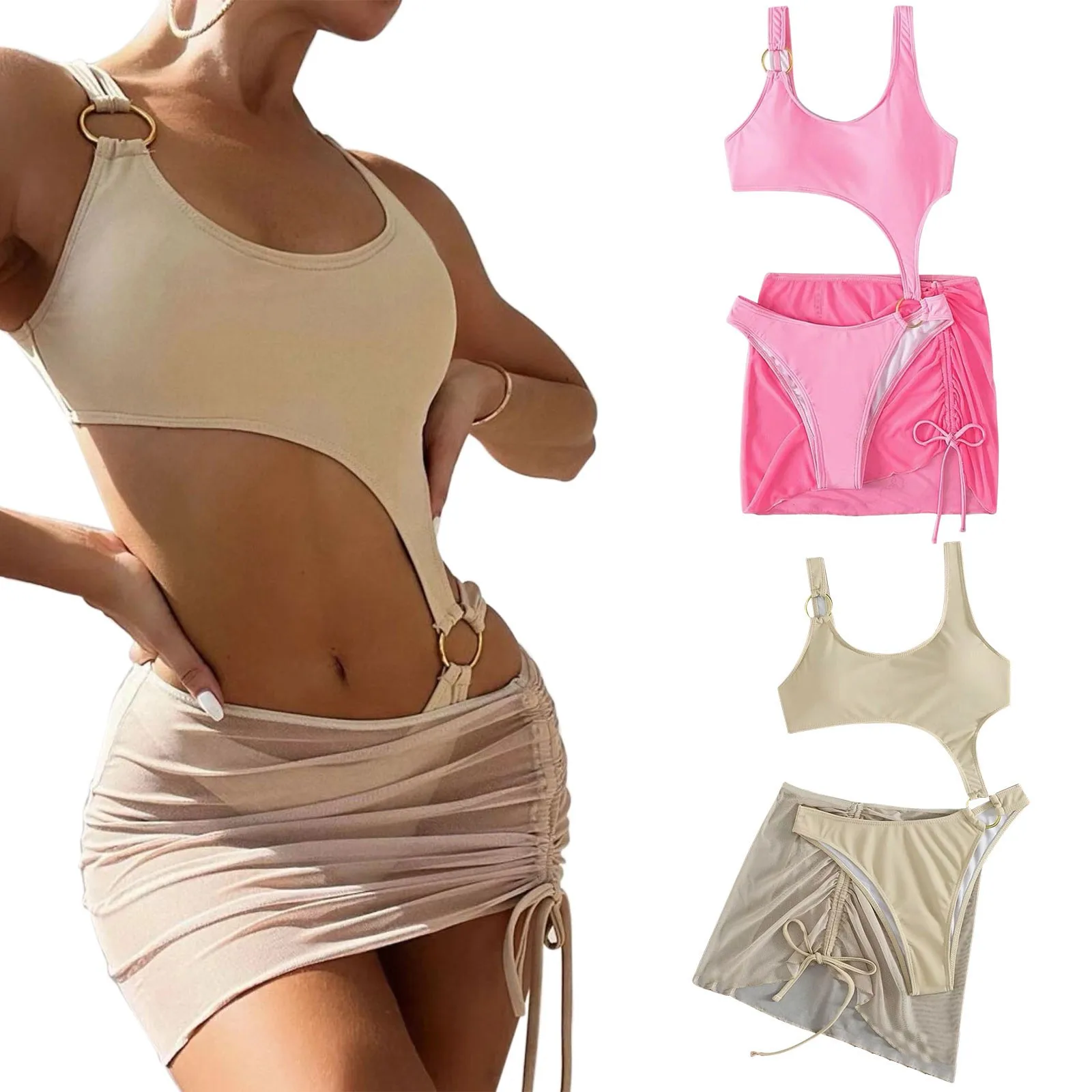 

Женский раздельный купальник на шнуровке, с вырезами