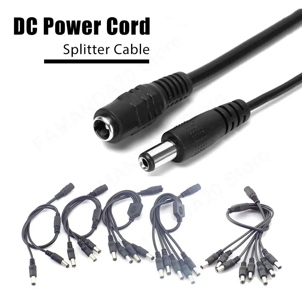 1 DC Female To 2/3/4/5/6/8 Male Plug Power Cord Adapter DC Connector Cable Splitter LED Strip Lights CCTV Security Camera M20