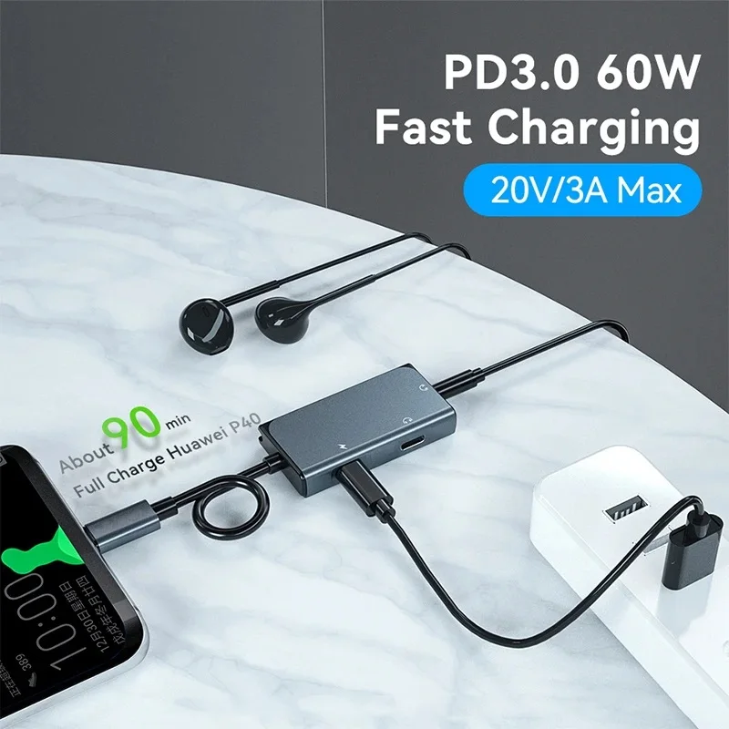 USB C To Type C Audio Cable Adapter For Samsung Xiaomi iPad Pro PD60W USB Type C To 3.5mm Jack Converter For Earphone Headphone