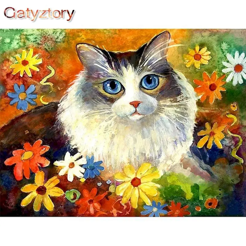

GATYZTORY 40x50cm Pop Style Frameless DIY Painting By Numbers Flowers Cat Pictures By Numbers On Canvas Animals Home Decoration