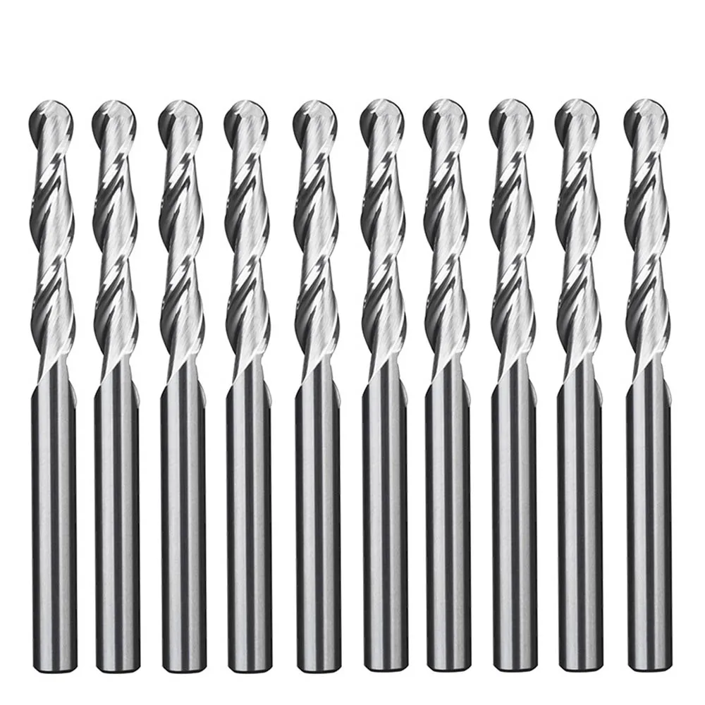 10pcs 3.175mm Shank Ball Nose End Mill 2 Flutes Spiral Milling Cutter CNC Engraving Carving Router Bit for Wood MDF PVC Tool Set