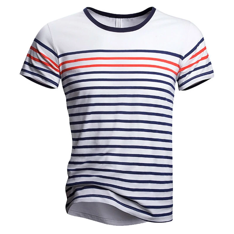

Футболка мужская с принтом в полоску, винтажная одежда в минималистичном стиле, дышащая рубашка с коротким рукавом и круглым вырезом, лето