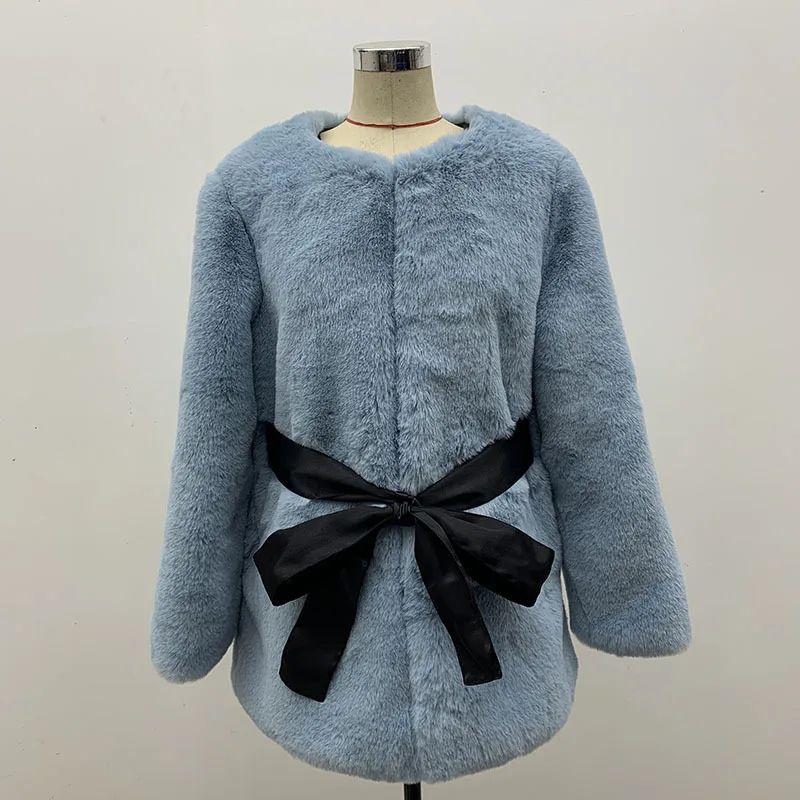 2023 Autumn and Winter New Imitation Fur Women's Jacket Pure Color Temperament Long-sleeved Korean Warm Casual Round Neck Coat