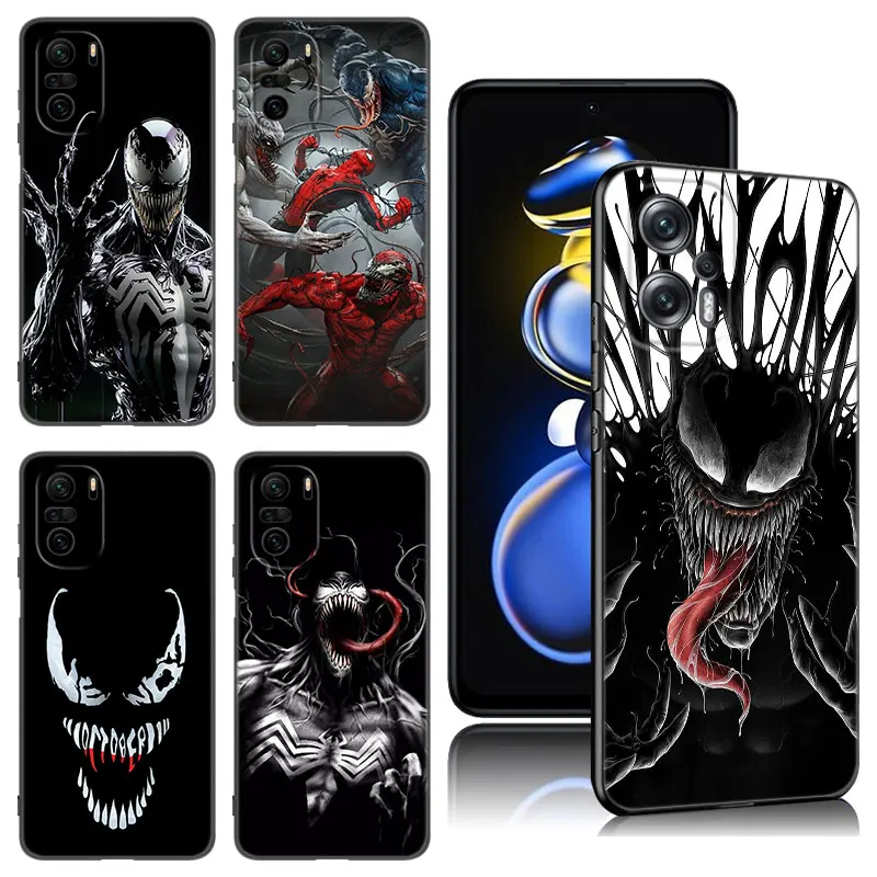Черный силиконовый чехол для телефона Venom Marvel Xiaomi POCO X3 X4 NFC F4 GT F5 F6 M3 M4 M6 X5 X6 Pro 5G M5 C55