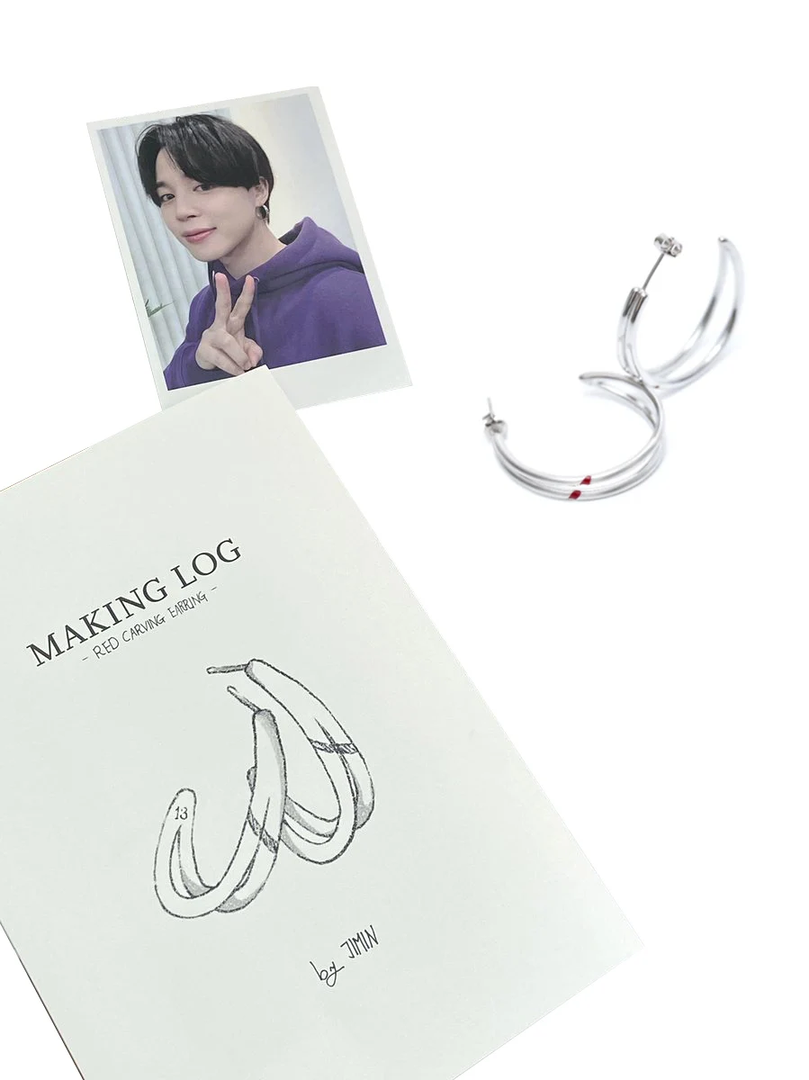 

2022 New Jimin Same RED CARVING EARRING 13 Lettering Earrings female Silver Color Hoop Earrings 박지민 With You Gift Park Ji Min