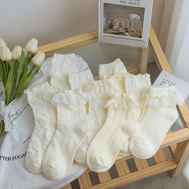1 пара белые кружевные короткие носки в стиле лолита |