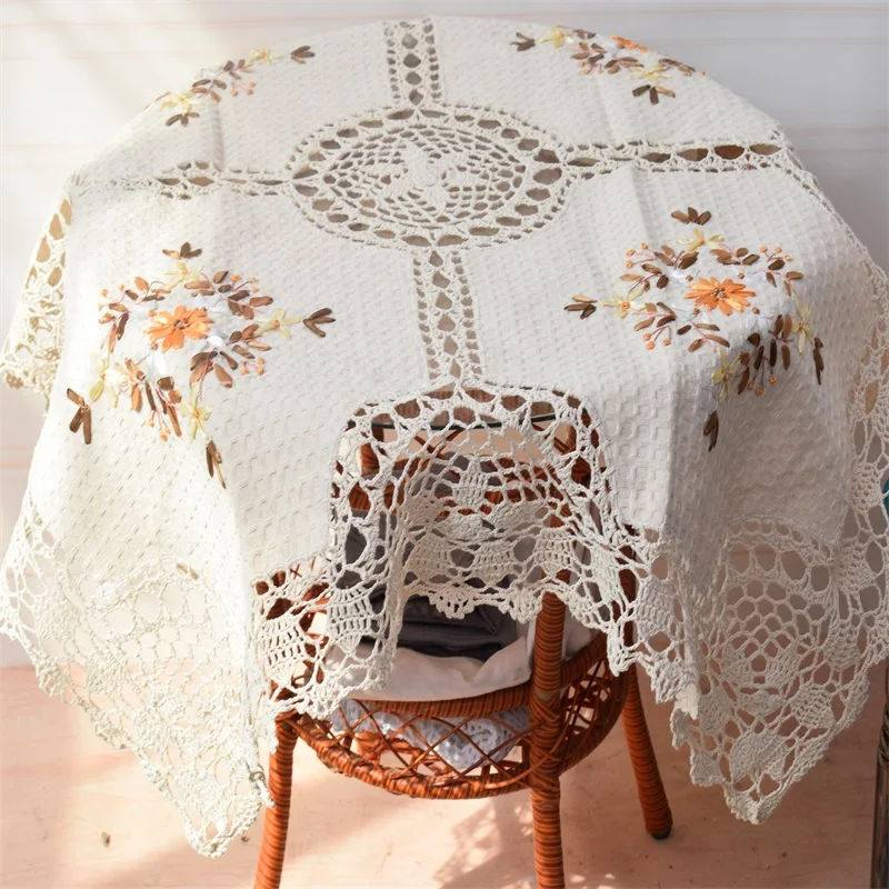 

Foreign trade hollowed out round table square table tablecloth retro rural hook flower decorative cover