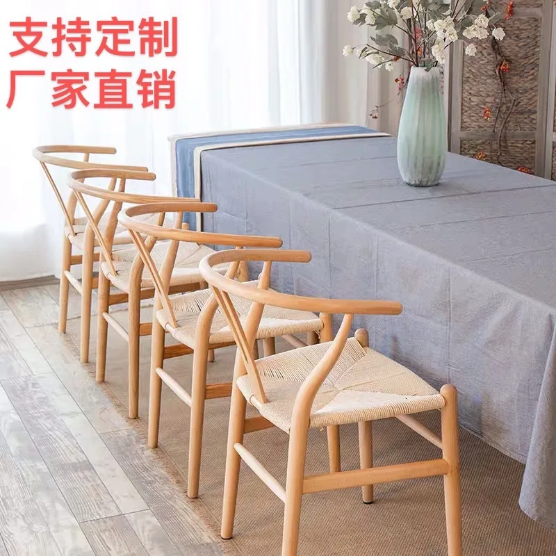 

Wholesale Beech Y Chair Simple Dining Chair Solid Wood New Chinese Tea Table Chair Leisure Home Backrest Chair furniture