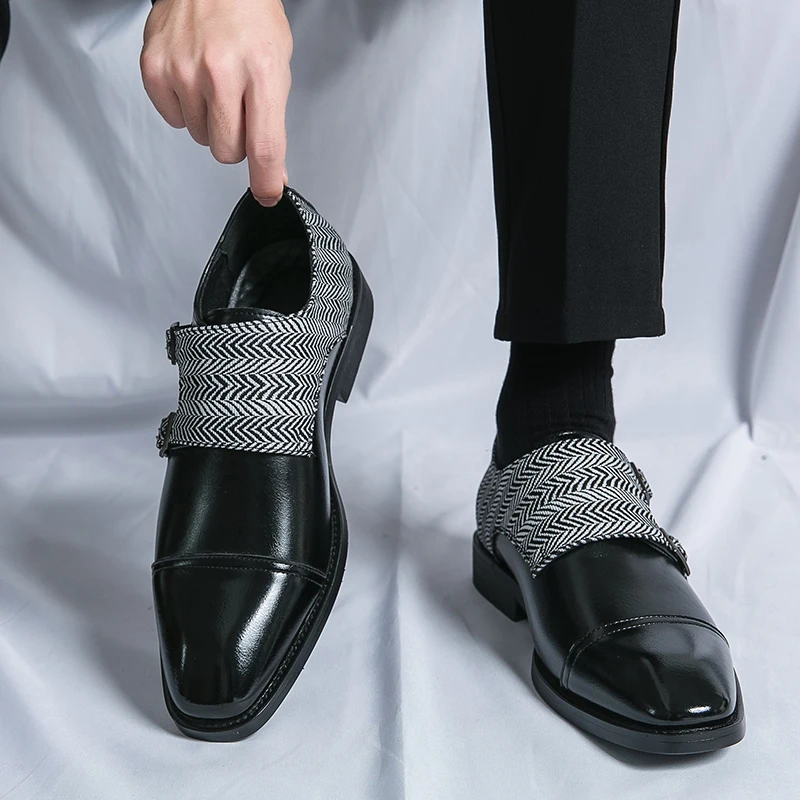 

Men Loafers Double Buckle Black Brown Monk Shoes Pu Shoes for Men with Free Shipping Size 38-48 Mens Dress Shoes