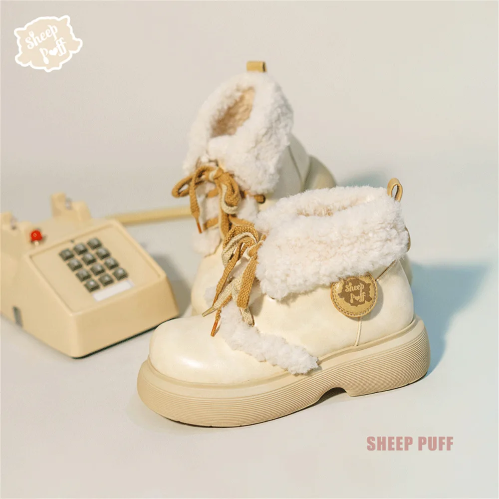 

Зимние ботинки женские зимние плюшевые утепленные с круглым носком Лолита Симпатичные мягкие хлопковые ботинки для девочек модные коротки...