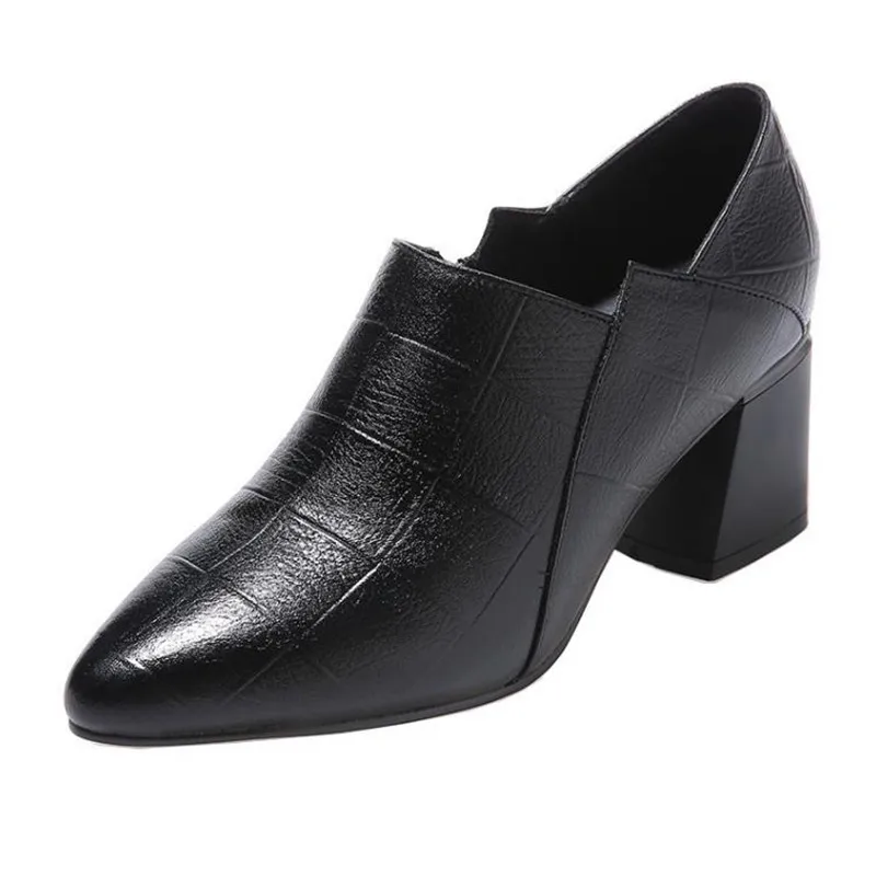 

Женские осенние туфли, женская обувь из мягкой искусственной кожи на квадратном каблуке, женские черные ботинки в Корейском стиле с боковой...