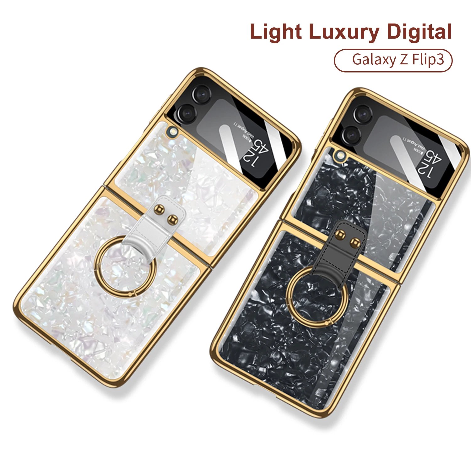 

GKK Original Tempered Glass Phone Case For Samsung Galaxy Z Flip 3 5G Case Luxury Shell Grain Pattern Cover For Samsung Z Flip 3