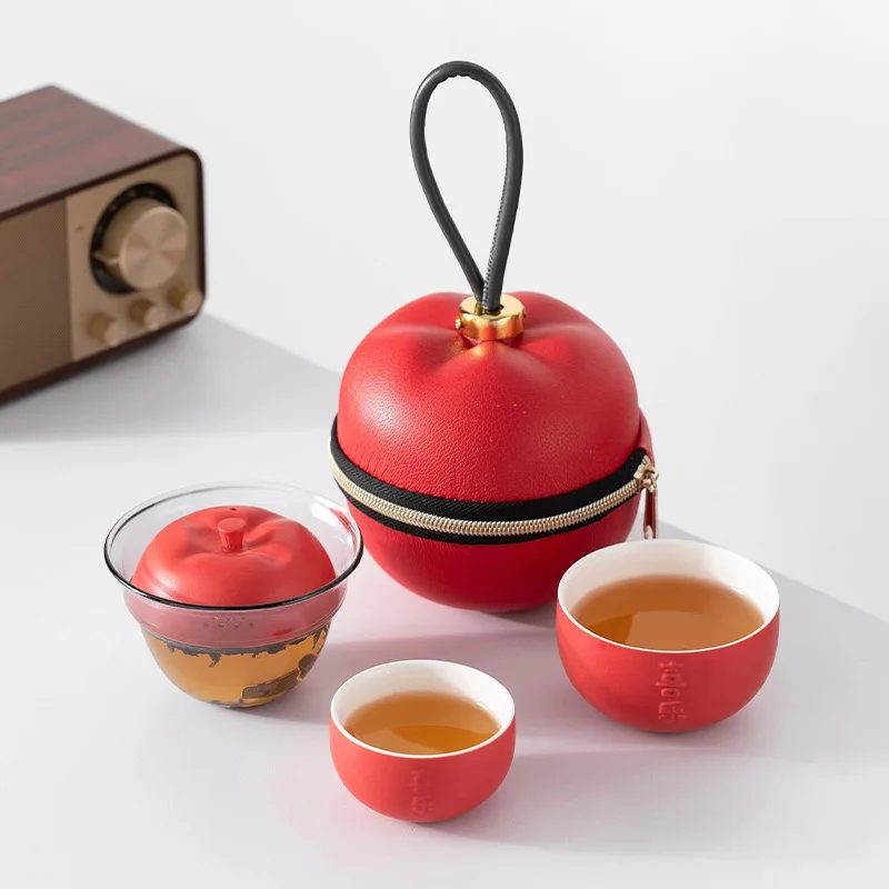 

Qian'an Xile Travel Tea Set Quick Cup One Pot Two Cups Christmas Gift Apple Travel Tea Set Kung Fu Tea Set Tea Set Chinese