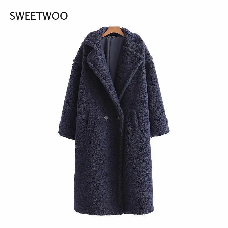 Women Fashion Thick Winter Warm Faux Fur Teddy Coat Women Vintage Long Sleeve Pockets Female Outerwear Chic Overcoat Contracted