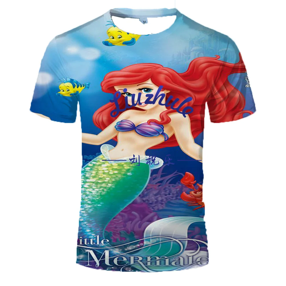 

Ladies Disney The Little Mermaid 3D digital printinT-Shirt S-5XL Loose Top Fashion woman Loose V-Neck Short Sleeve tshirts Top