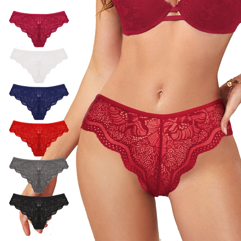 

3 шт., женские кружевные трусики-стринги с цветочным принтом