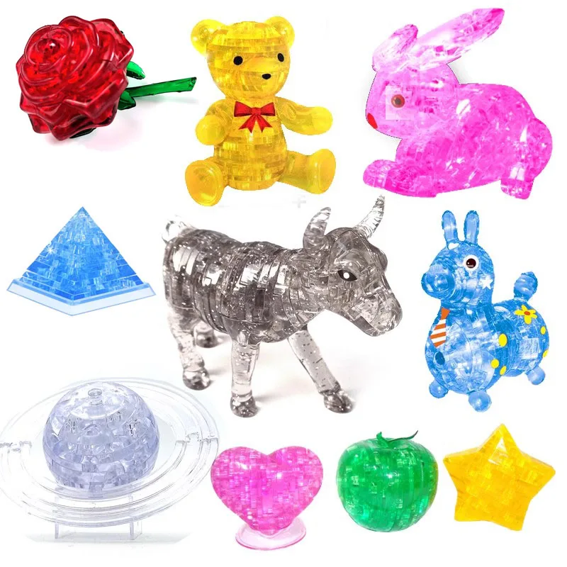 Хрустальные блоки 3D головоломка модель игрушки пирамида роза коза слон кролик