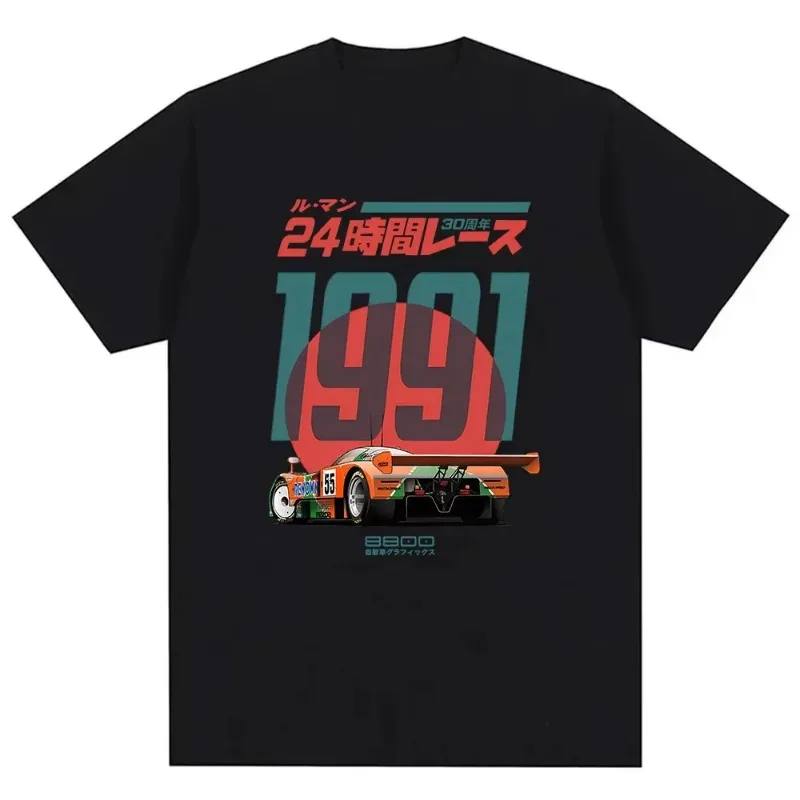 Фото Футболка с графическим принтом Horse 24h Race 1991 JDM Racing, винтажная ретро-футболка с короткими рукавами, летняя уличная одежда, универсальная футболка для автоспорта, топы в стиле хип-хоп №2