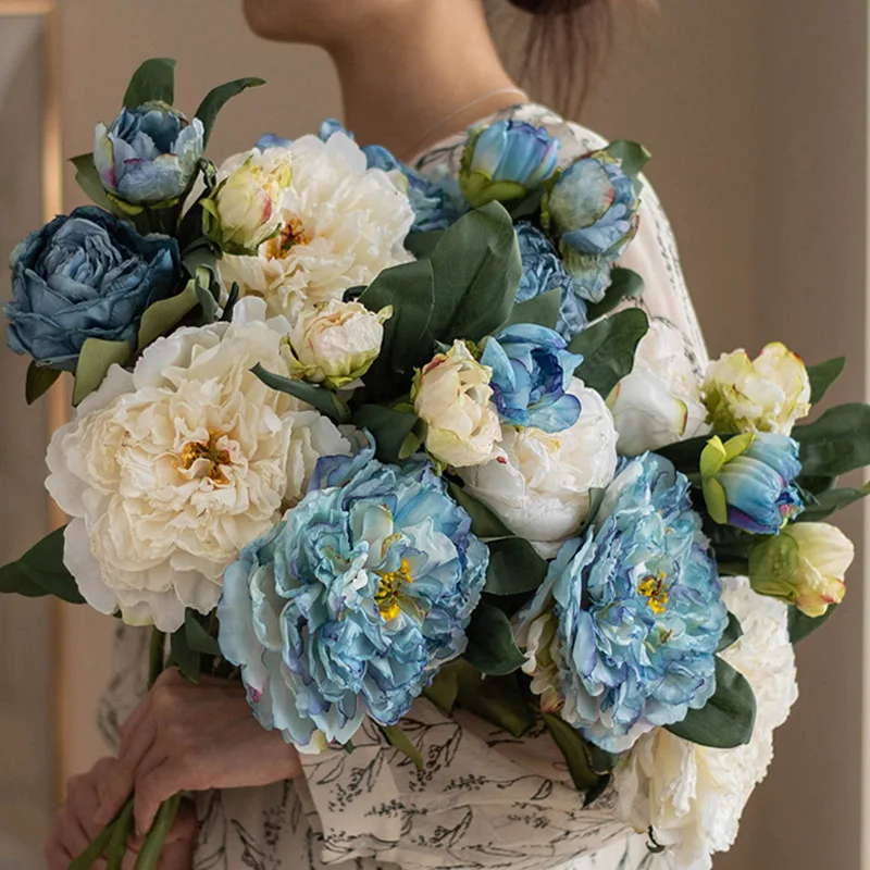 

48cm Artificial Peony Flower Branch Wedding Party Garden Decoration Fake Flower Bouquet Burnt Edge Peony Flower Decoration