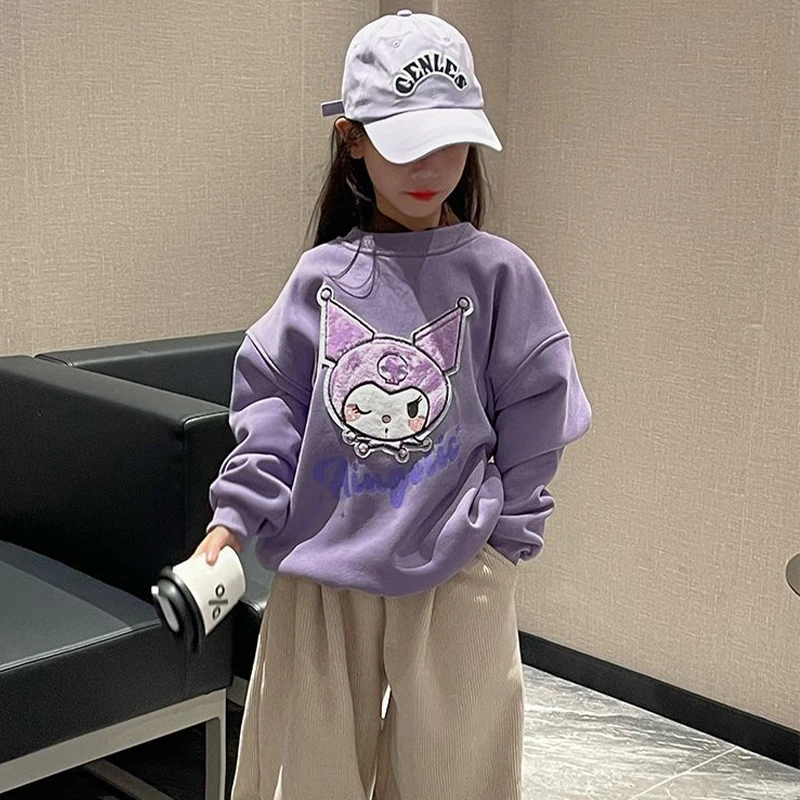 

Kawaii Sanrio New Kuromi Children's Long Sleeved Top Cartoon Cute Anime Decorate Student Winter Warm Plush Christmas Gifts Girls