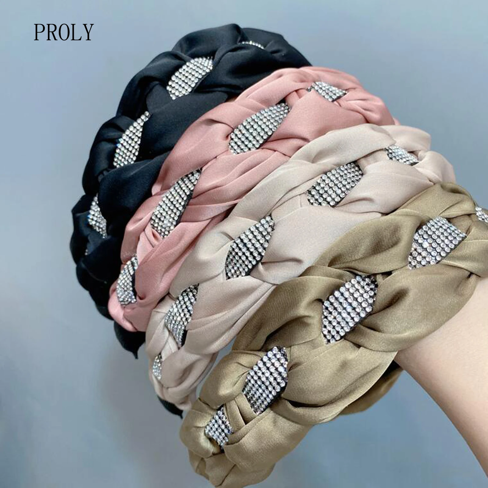 

PROLY New Fashion Hairband For Women Wide Side Braided Turban Top Quality Rhinestone Headwear For Adult Hair Accessories