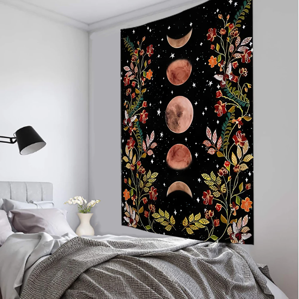 

Настенный цветочный подвесной комнатный коврик с небом, гобелен для спальни, художественный Декор для дома в стиле бохо, психоделическая луна, Звездный