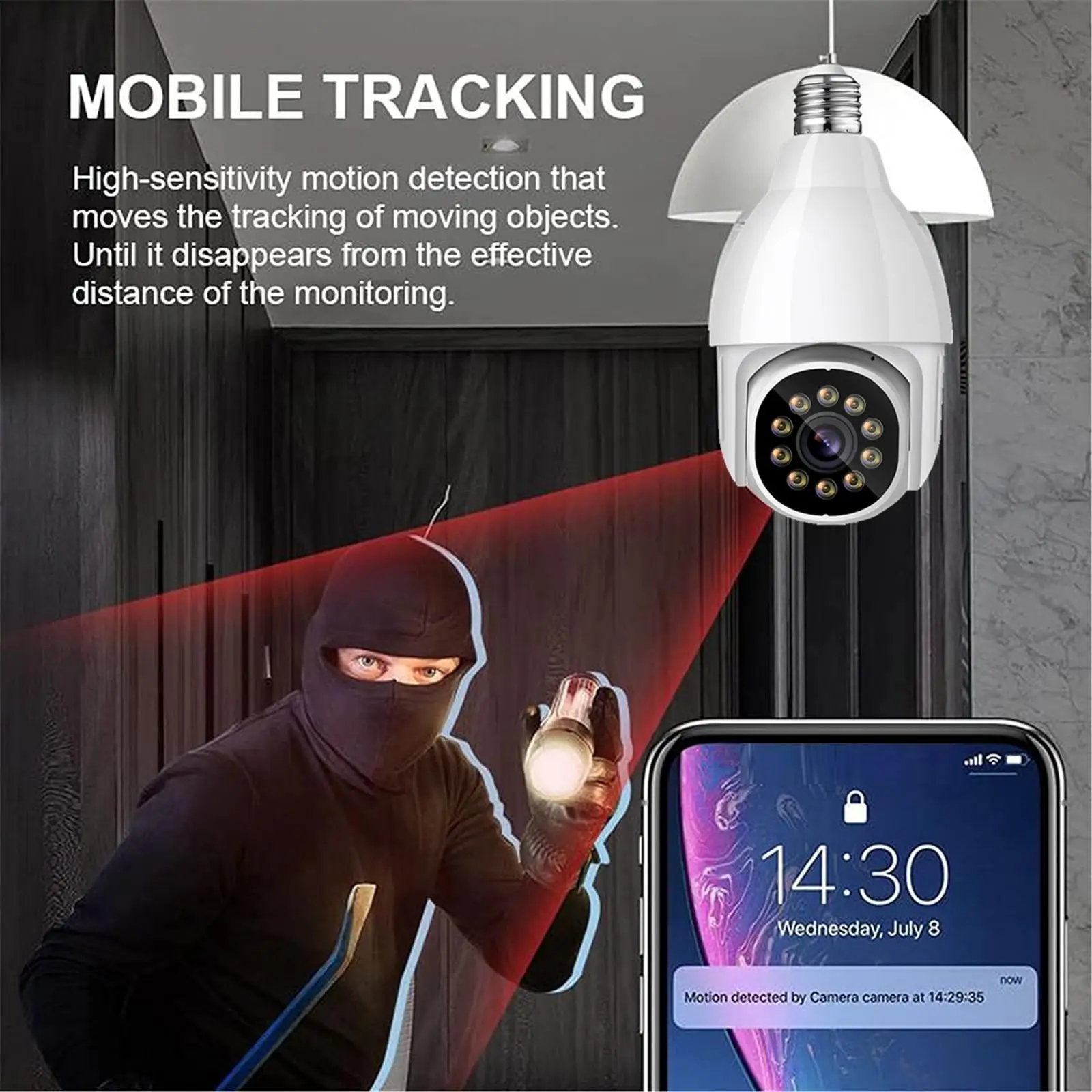 

Bulb Shape 2MP E27 WiFi Wireless Surveillance Camera IP Camera Remote View ,Pan 270 Degrees Tilt 90 Degrees