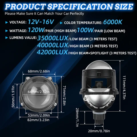 2,5-дюймовый объектив BI-LED проектора с ангельским глазом DRL для H4 H7 9005 9006 Автомобильная лампа для фар Hi-Lo Beam Spotlight Led 120 Вт 42000LM