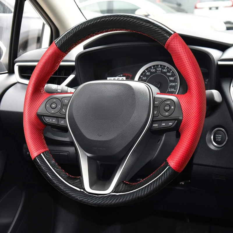 

Подходит для Toyota, кожа + углеродное волокно, сшитый вручную чехол на руль