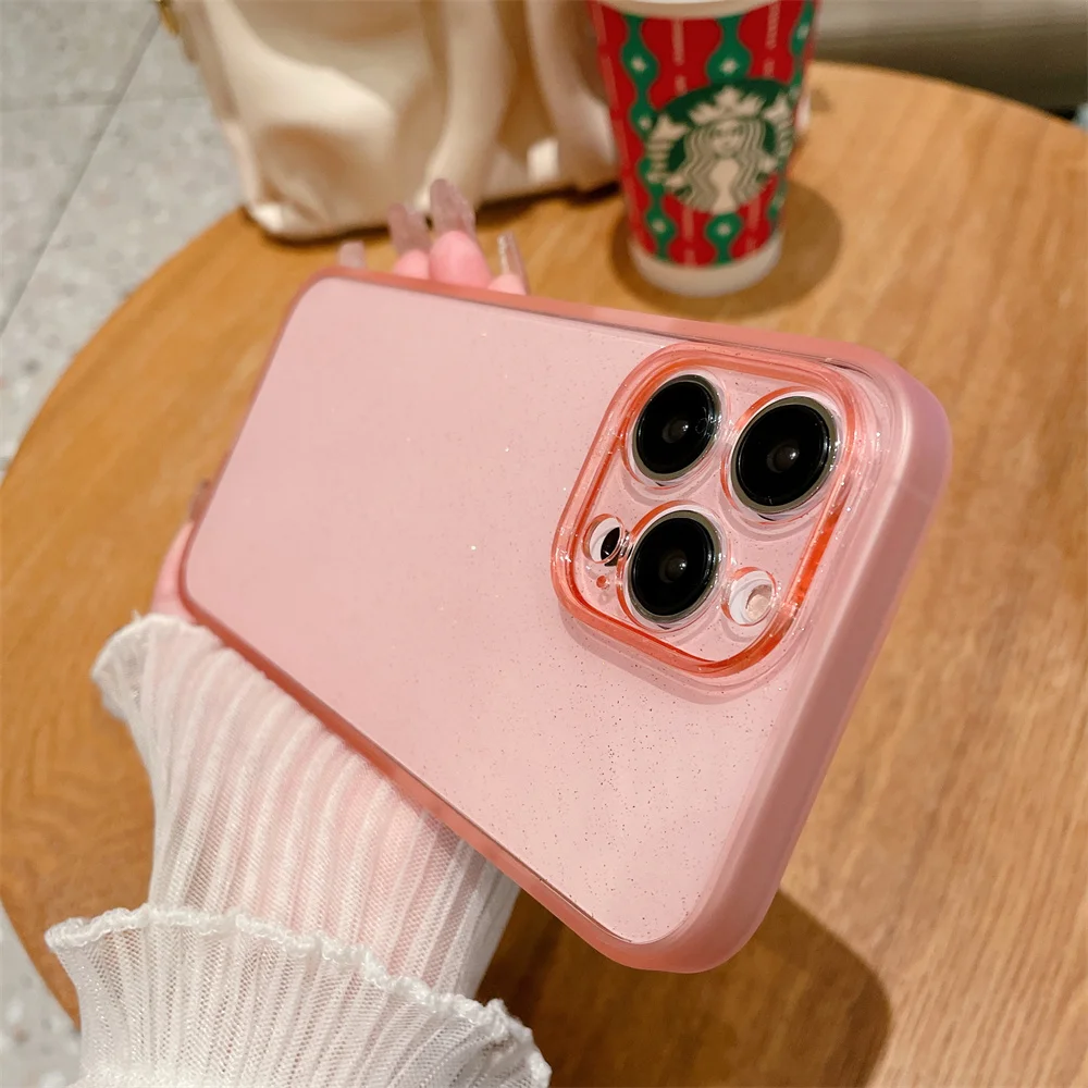 

USLION Transparent Blingling Phone Shockproof Cover For iPhone 14Plus 12 13 14 Pro Max Clear Lens Camera Protective Phone Case