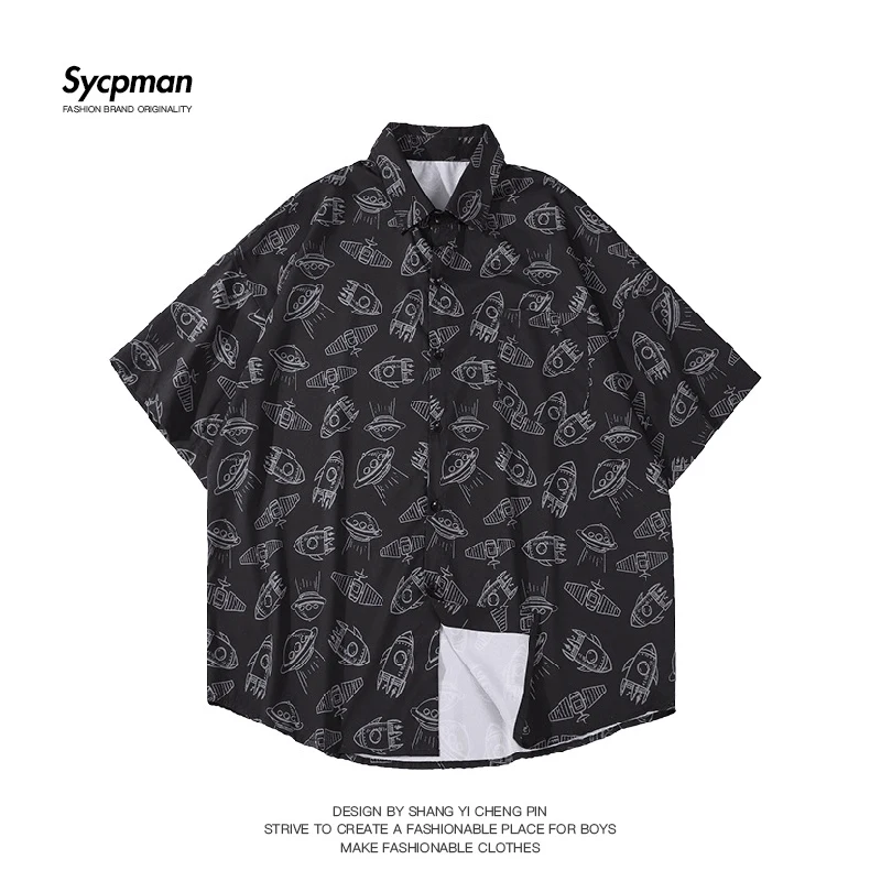 

2022 Summer New Tide Brand Short Sleeve Shirt Mens Loose Full-page Printed Half Beach Casual