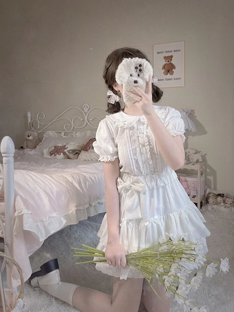 Лето 2024 женские рубашки Jk кавайный воротник Питера Пэна японский стиль белая